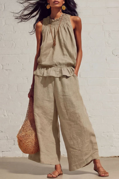 🌷Breezy Linen Blend Sleeveless Top & Wide Leg Pants Set