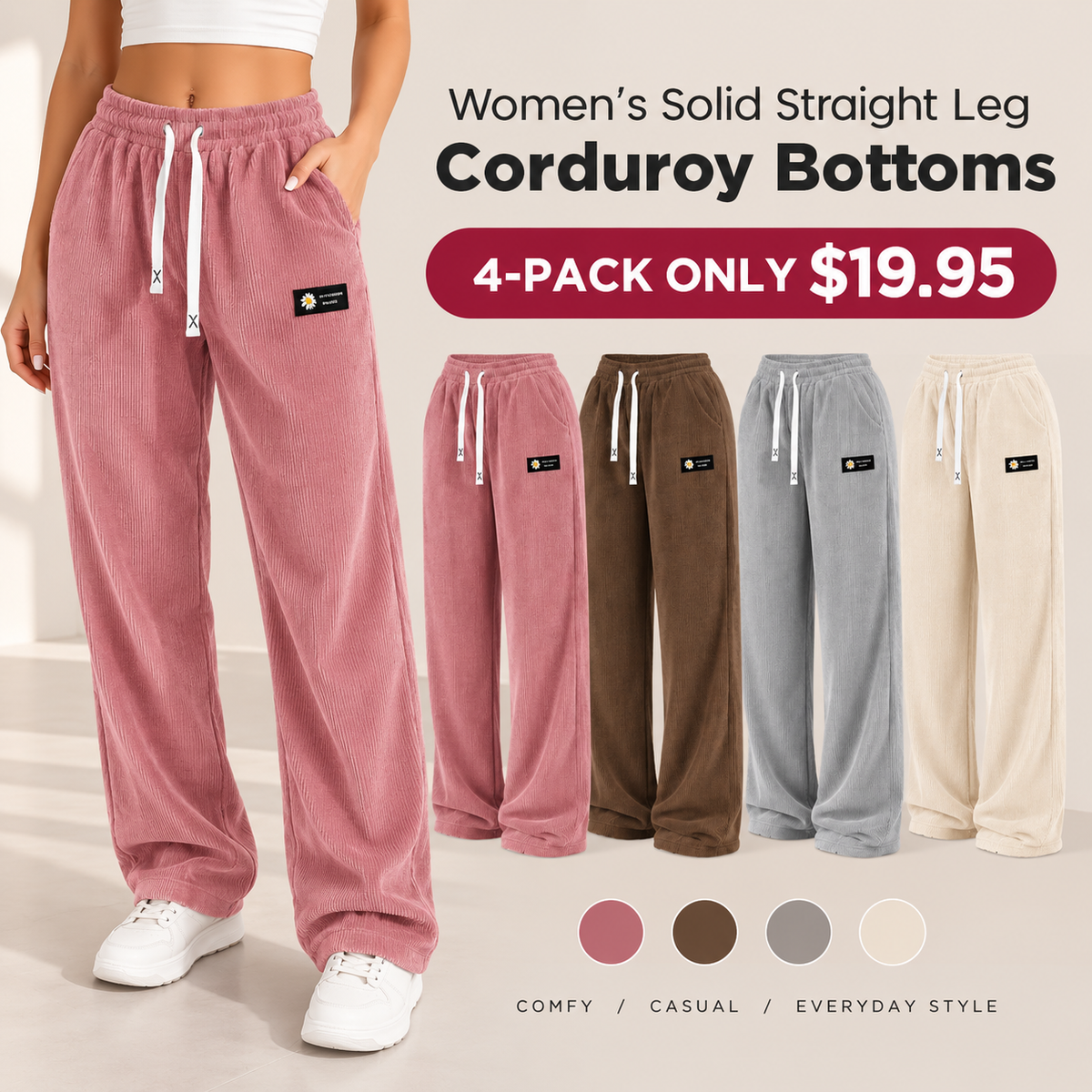 💚LAST DAY SALEWomen's Solid Straight Leg Corduroy Bottoms-100% Cotton