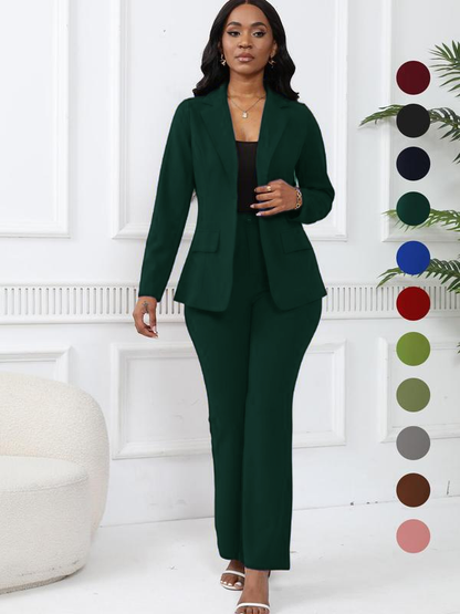 🤲Women's elegant business solid color long-sleeved two-piece suit
