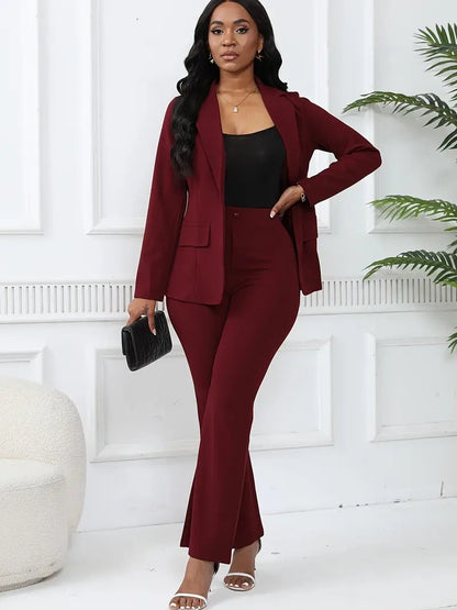 🤲Women's elegant business solid color long-sleeved two-piece suit