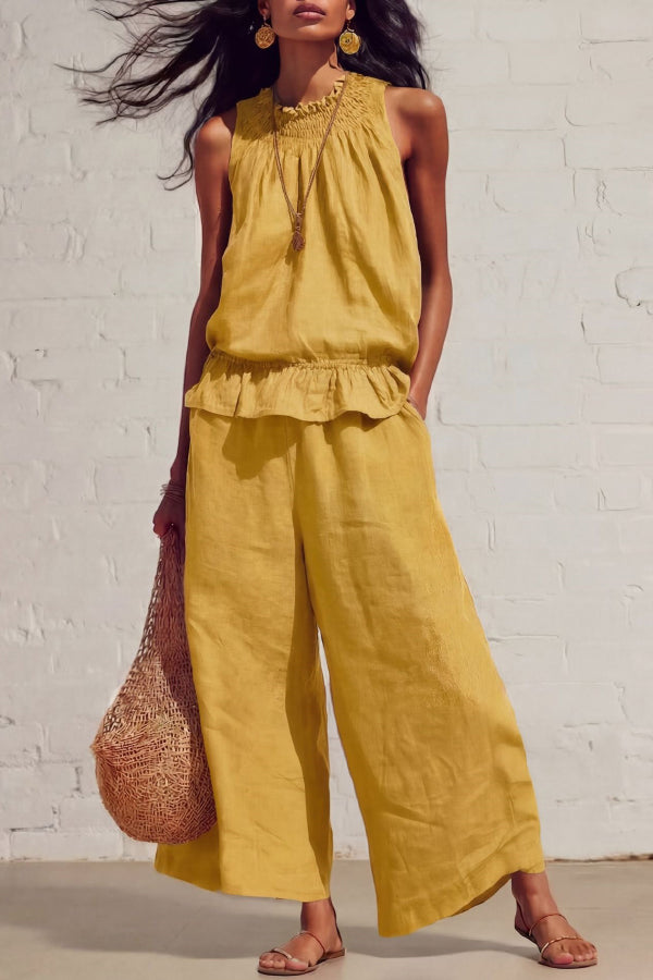 🌷Breezy Linen Blend Sleeveless Top & Wide Leg Pants Set