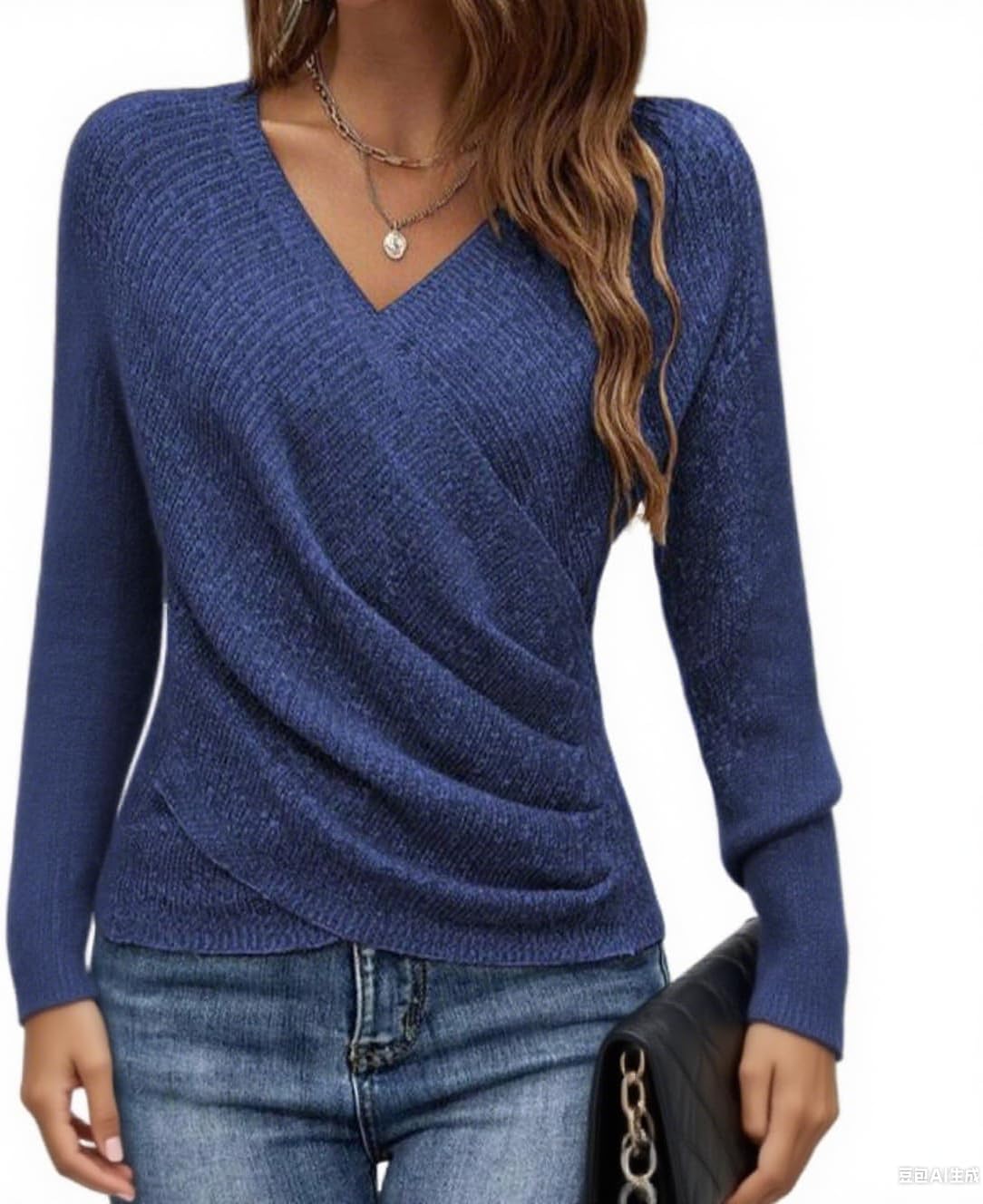 HVT Womens 2025 V Neck Sweater Criss Cross Pullover Long Sleeve Knit Casual Fall Tops