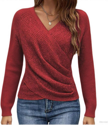 HVT Womens 2025 V Neck Sweater Criss Cross Pullover Long Sleeve Knit Casual Fall Tops