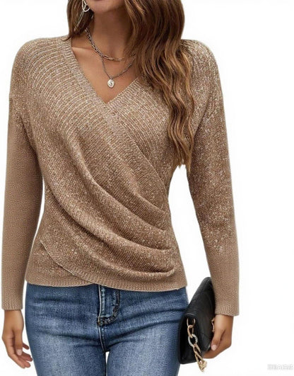 HVT Womens 2025 V Neck Sweater Criss Cross Pullover Long Sleeve Knit Casual Fall Tops