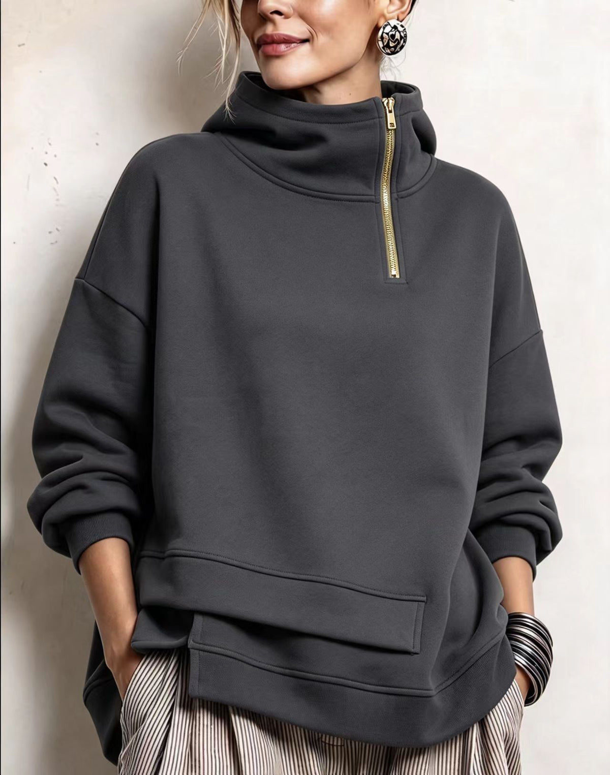 🤲LAST DAY SAVE 49% ⏰Modern Asymmetric High-Neck Casual Sweatshirt
