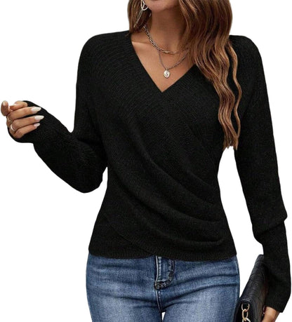 HVT Womens 2025 V Neck Sweater Criss Cross Pullover Long Sleeve Knit Casual Fall Tops