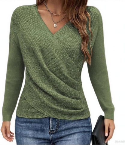 HVT Womens 2025 V Neck Sweater Criss Cross Pullover Long Sleeve Knit Casual Fall Tops