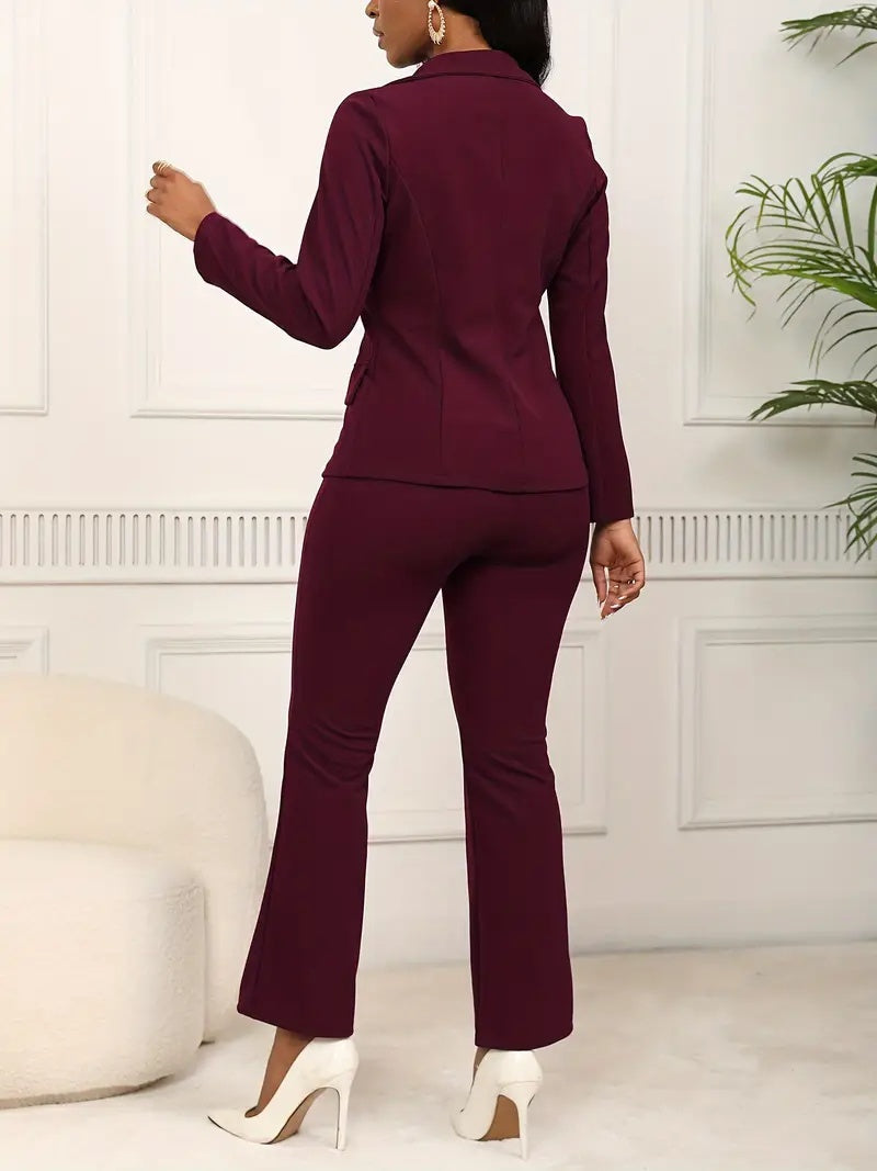 🤲Women's elegant business solid color long-sleeved two-piece suit
