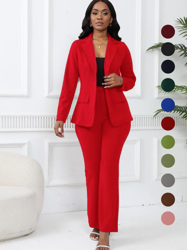 🤲Women's elegant business solid color long-sleeved two-piece suit