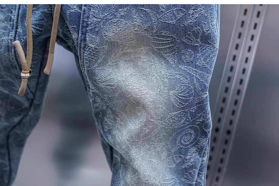 💚Trendy Men's Patchwork Denim Elastic Waist Jogger Harem Pants-4Size