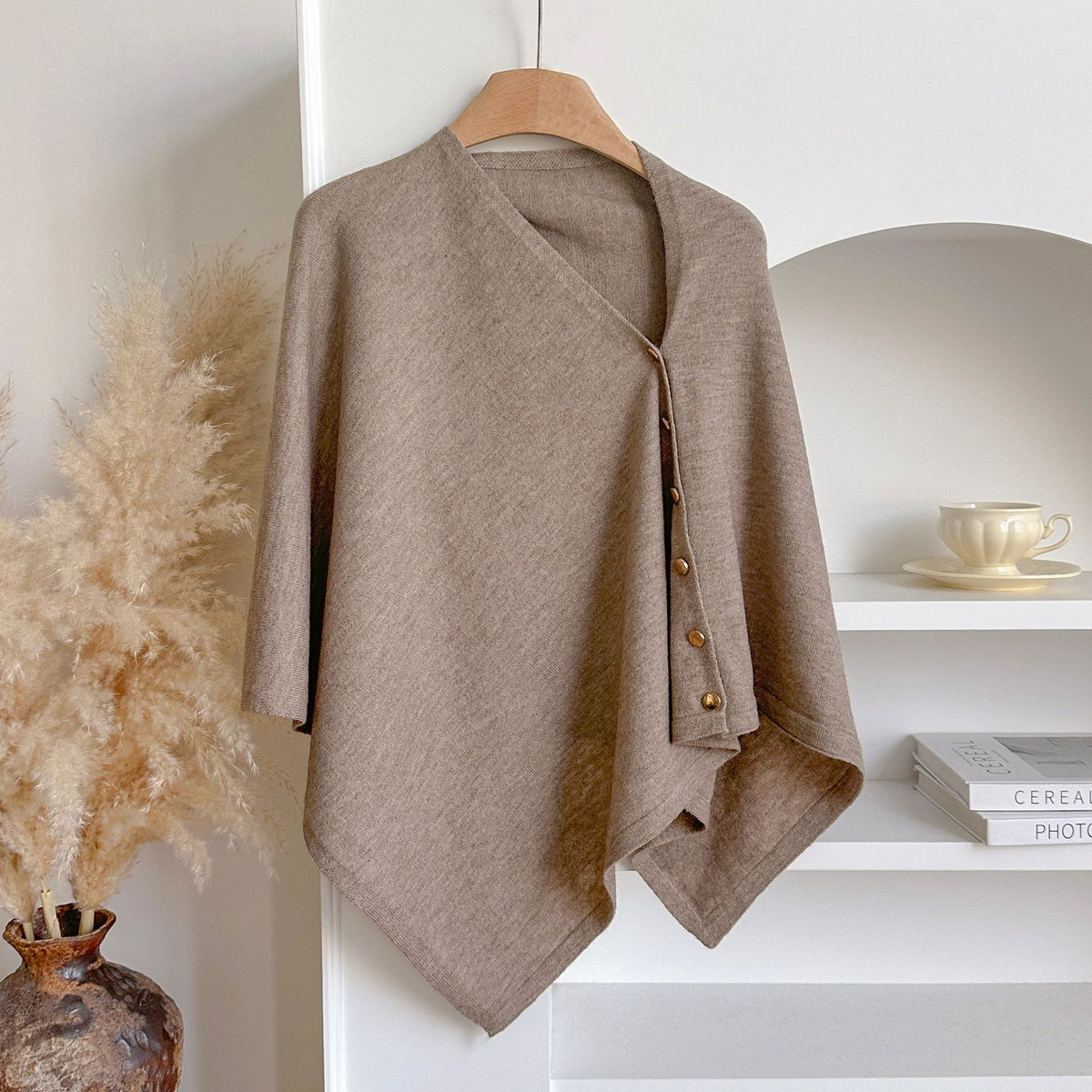 Women's Soft Wool-Blend Wrap Cardigan – Cozy Open-Front Shawl Sweater for Fall