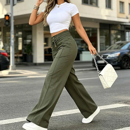 🤲⚡New Summer Drawstring High Waist Wide Leg Pants