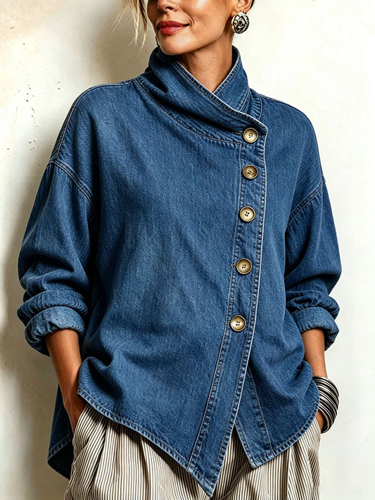 🤲LAST DAY SAVE 49%🔥Chic Oversized Asymmetrical Denim Shirt