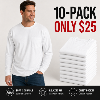 🤲Men's Heavyweight Long-Sleeve Pocket T-Shirt – Relaxed Fit Everyday Casual Tee | Big & Tall Available