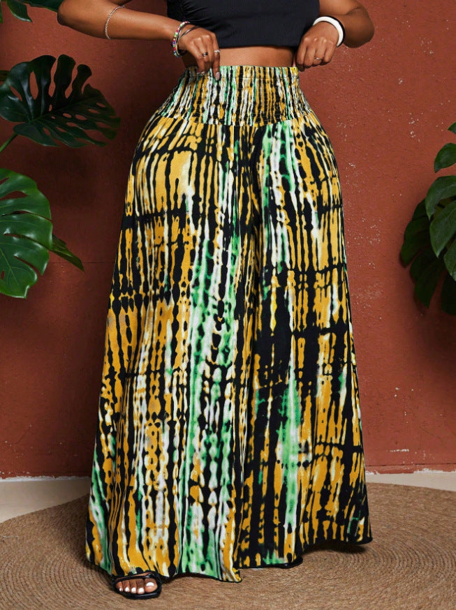Women's Plus Size Tie-Dye Wide-Leg Pants- Travel & Daily Use