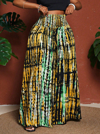 Women's Plus Size Tie-Dye Wide-Leg Pants- Travel & Daily Use