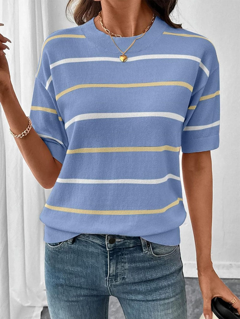 Women's Striped Knit Short Sleeve Pullover