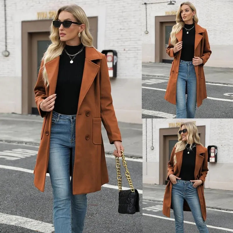 🤲Women's Winter Wool Blend Camel Mid-Long Coat