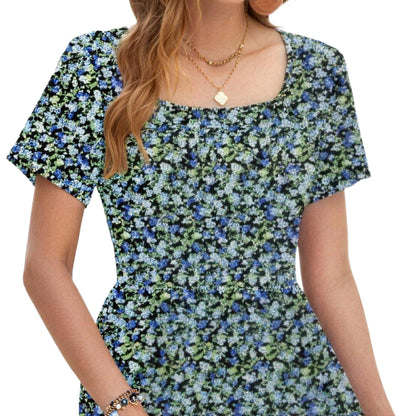 🤲Women Square Neck Ditsy Floral Dress, Ruffle Empire Waist A-Line Sundress With Pockets