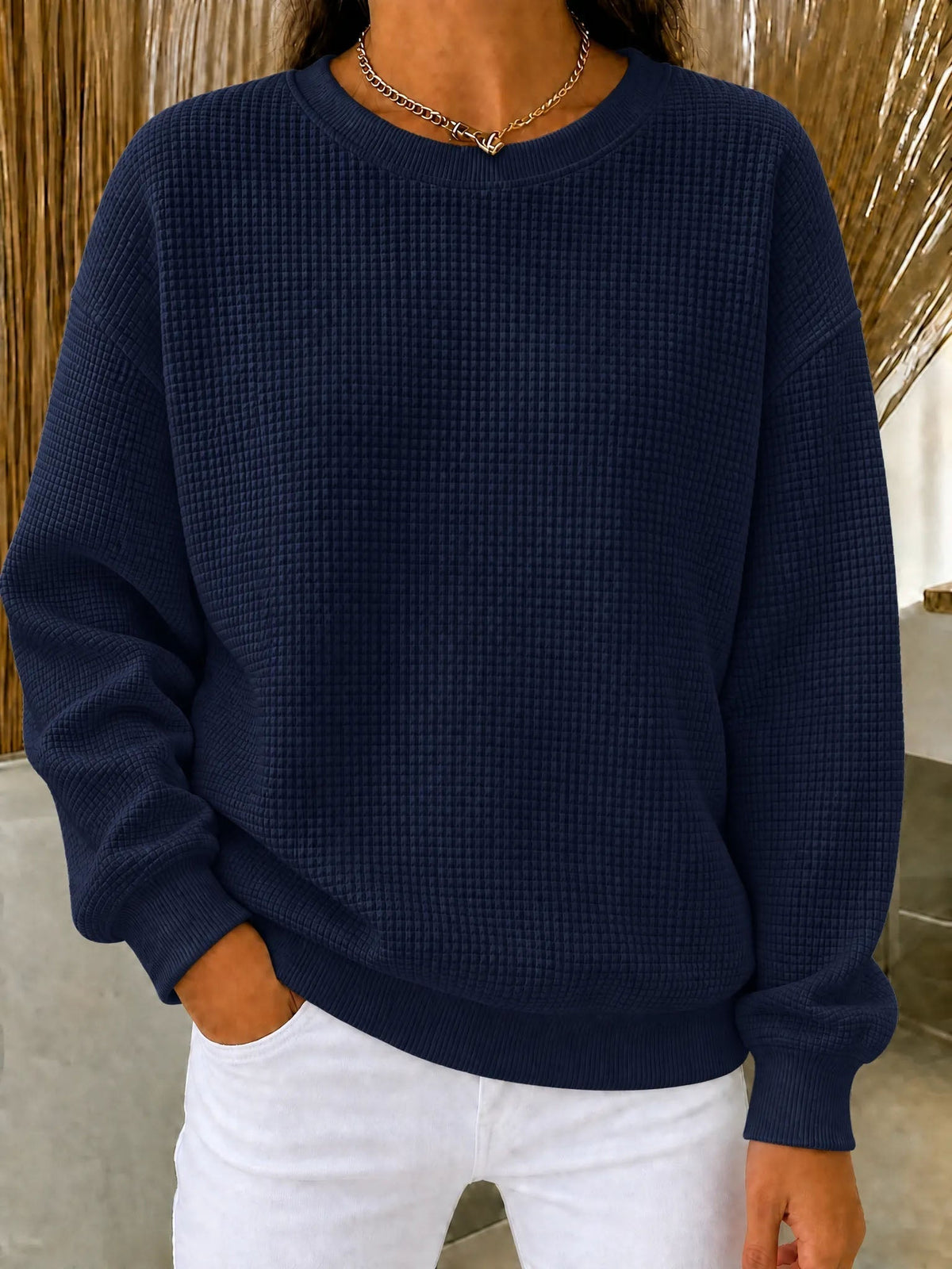 💚CLEARANCE SALE🔥Women's Waffle Knit Crewneck Sweatshirt