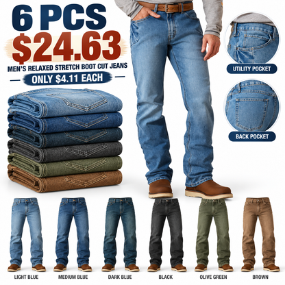 🤲BESTSELLER | 6PCS $24.63 | Men's Relaxed Stretch Boot Cut Jeans
