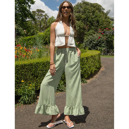 🌷Special Price Today⚡TARSE Gingham Ruffle Wide Leg Pants for Women