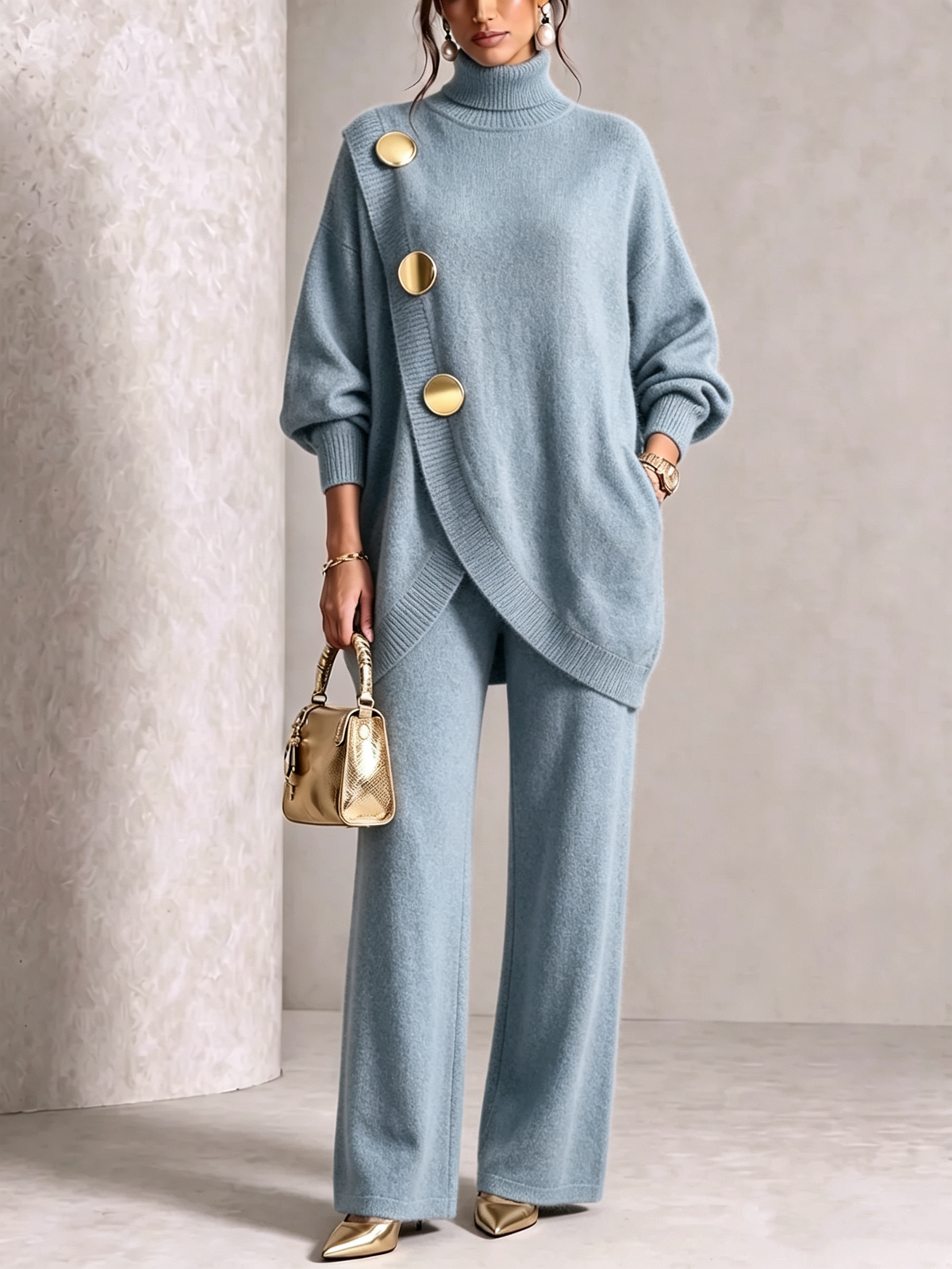 🤲 Elegant Knit Asymmetrical Button Set