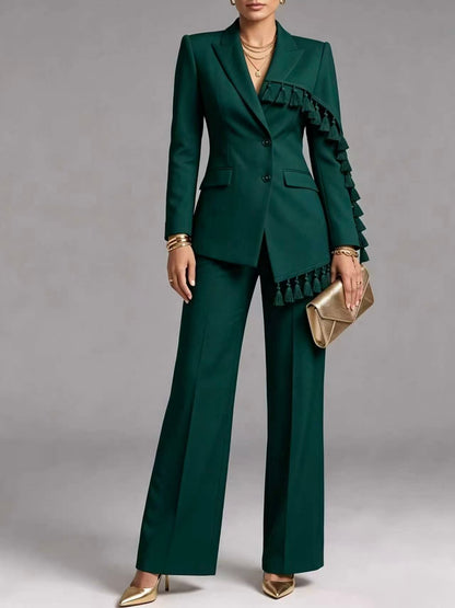 🤲LAST DAY SAVE 49% ⏰Elegant Tassel Trim Blazer & Wide-Leg Pants Set