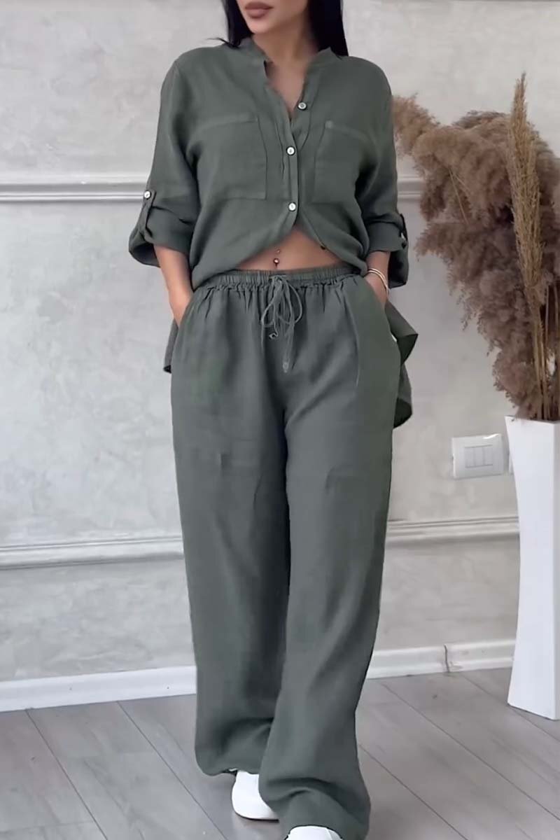 🤲Casual solid color cotton and linen pants two-piece set