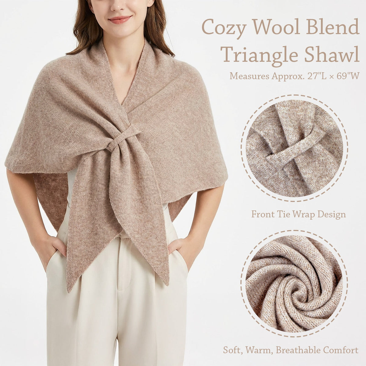 Wrapables Thick Wool Blend Triangle Winter Scarf Shawl for Women