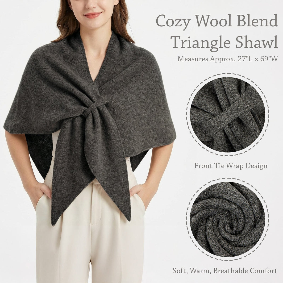 Wrapables Thick Wool Blend Triangle Winter Scarf Shawl for Women