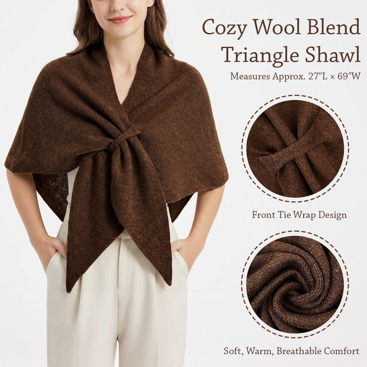 Wrapables Thick Wool Blend Triangle Winter Scarf Shawl for Women