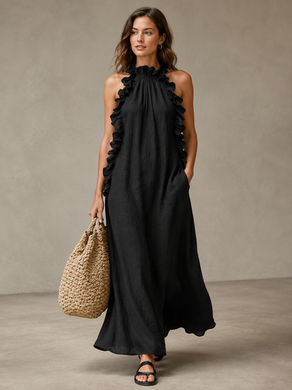 🌷 Elegant Flowy Maxi Dress | Comfortable Halter Neck Summer Dress for Beach, Vacation & Special Days