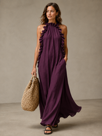 🌷 Elegant Flowy Maxi Dress | Comfortable Halter Neck Summer Dress for Beach, Vacation & Special Days