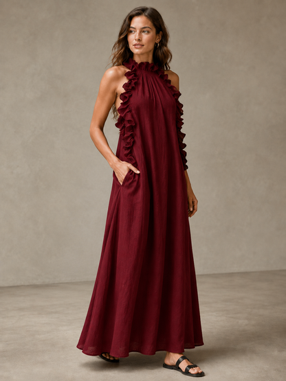 🌷 Elegant Flowy Maxi Dress | Comfortable Halter Neck Summer Dress for Beach, Vacation & Special Days