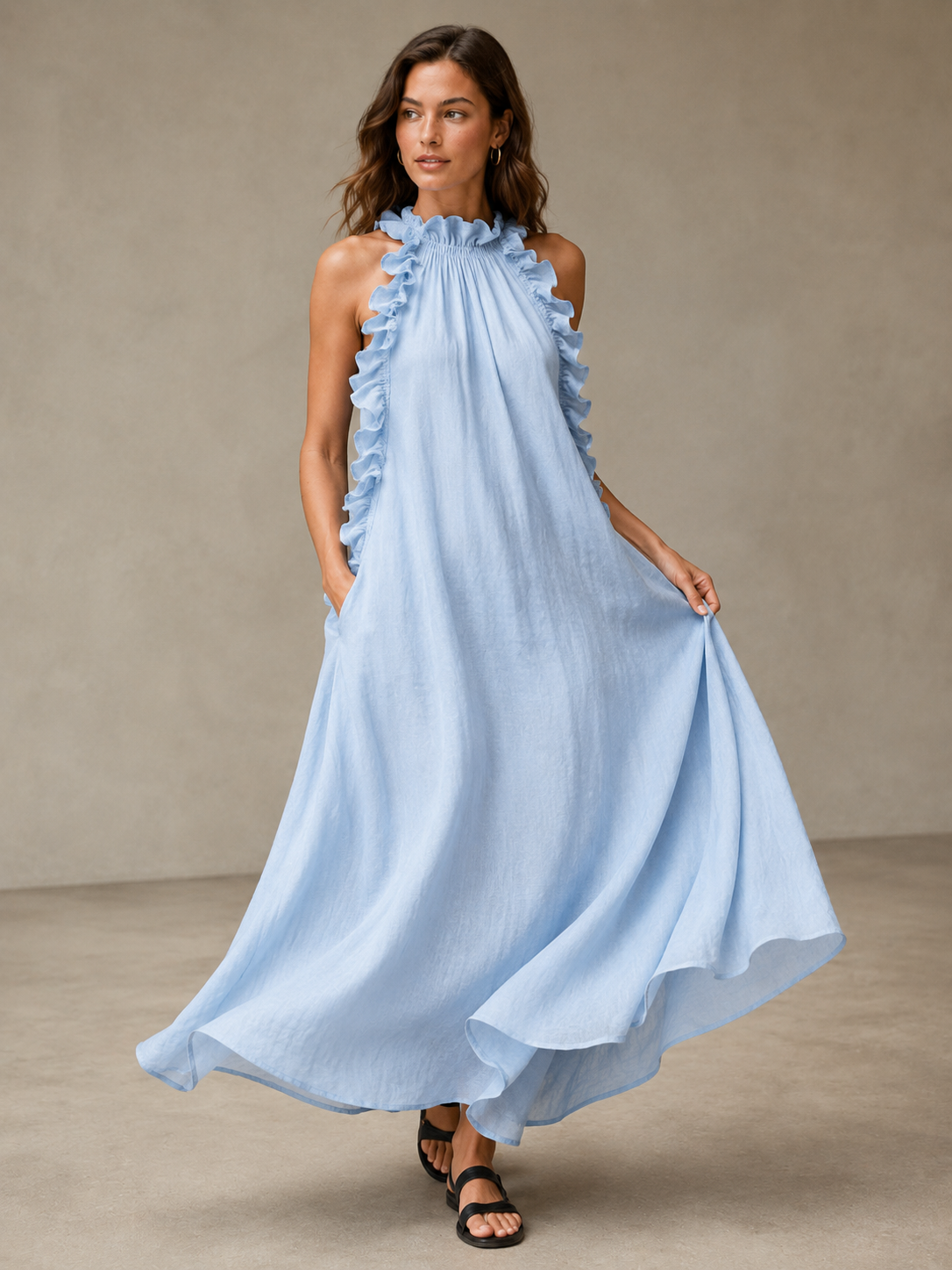🌷 Elegant Flowy Maxi Dress | Comfortable Halter Neck Summer Dress for Beach, Vacation & Special Days