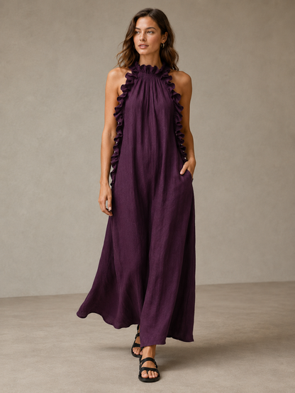🌷 Elegant Flowy Maxi Dress | Comfortable Halter Neck Summer Dress for Beach, Vacation & Special Days
