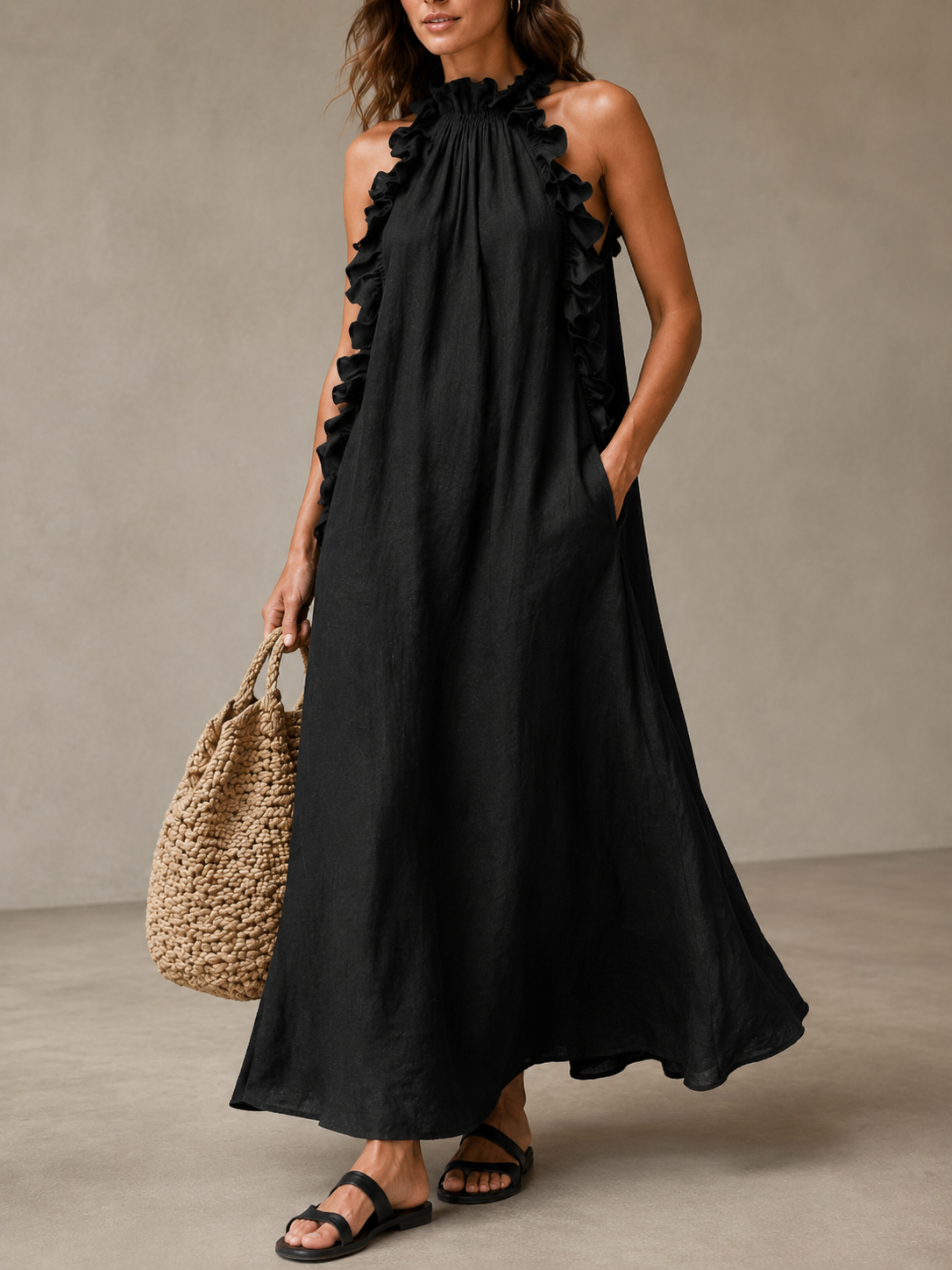 🌷 Elegant Flowy Maxi Dress | Comfortable Halter Neck Summer Dress for Beach, Vacation & Special Days