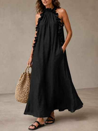 🌷 Elegant Flowy Maxi Dress | Comfortable Halter Neck Summer Dress for Beach, Vacation & Special Days