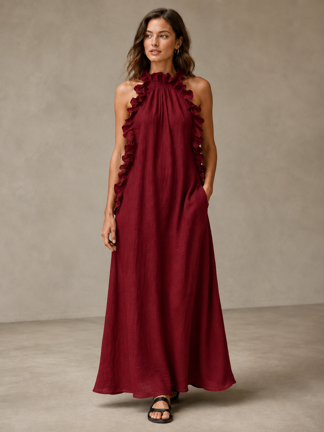 🌷 Elegant Flowy Maxi Dress | Comfortable Halter Neck Summer Dress for Beach, Vacation & Special Days