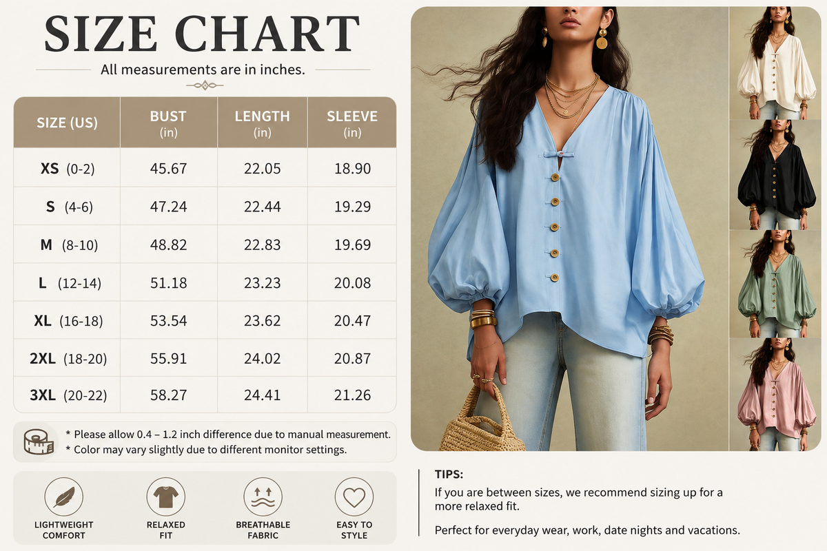 🌷Relaxed V-Neck Puff Sleeve Blouse – Effortless Everyday Style