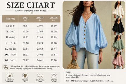 🌷Relaxed V-Neck Puff Sleeve Blouse – Effortless Everyday Style