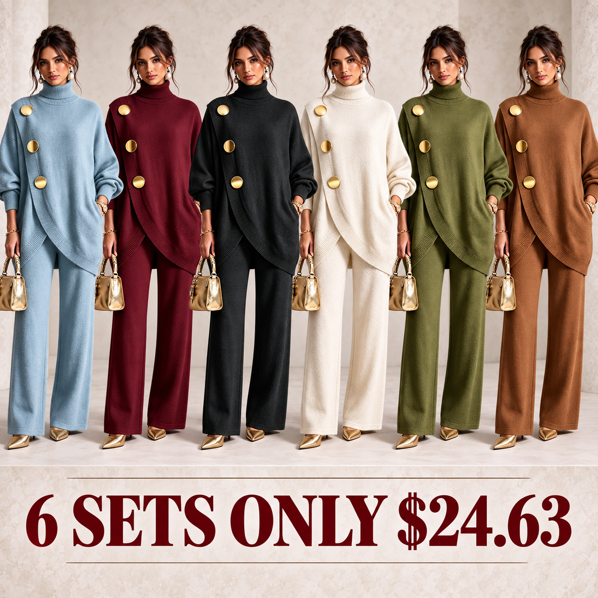 🤲 Elegant Knit Asymmetrical Button Set