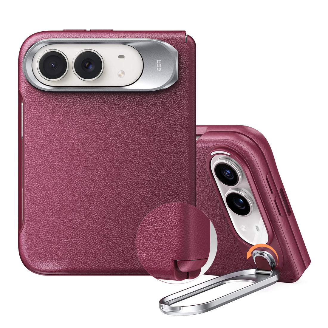 💚iPhone Duo Atelier Silicone Leather Magnetic Case with Flex Stand - Deep Burgundy