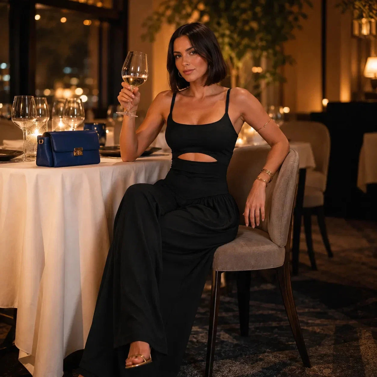 🌷 Sleeveless Cutout Wide Leg Jumpsuit with Adjustable Back Tie