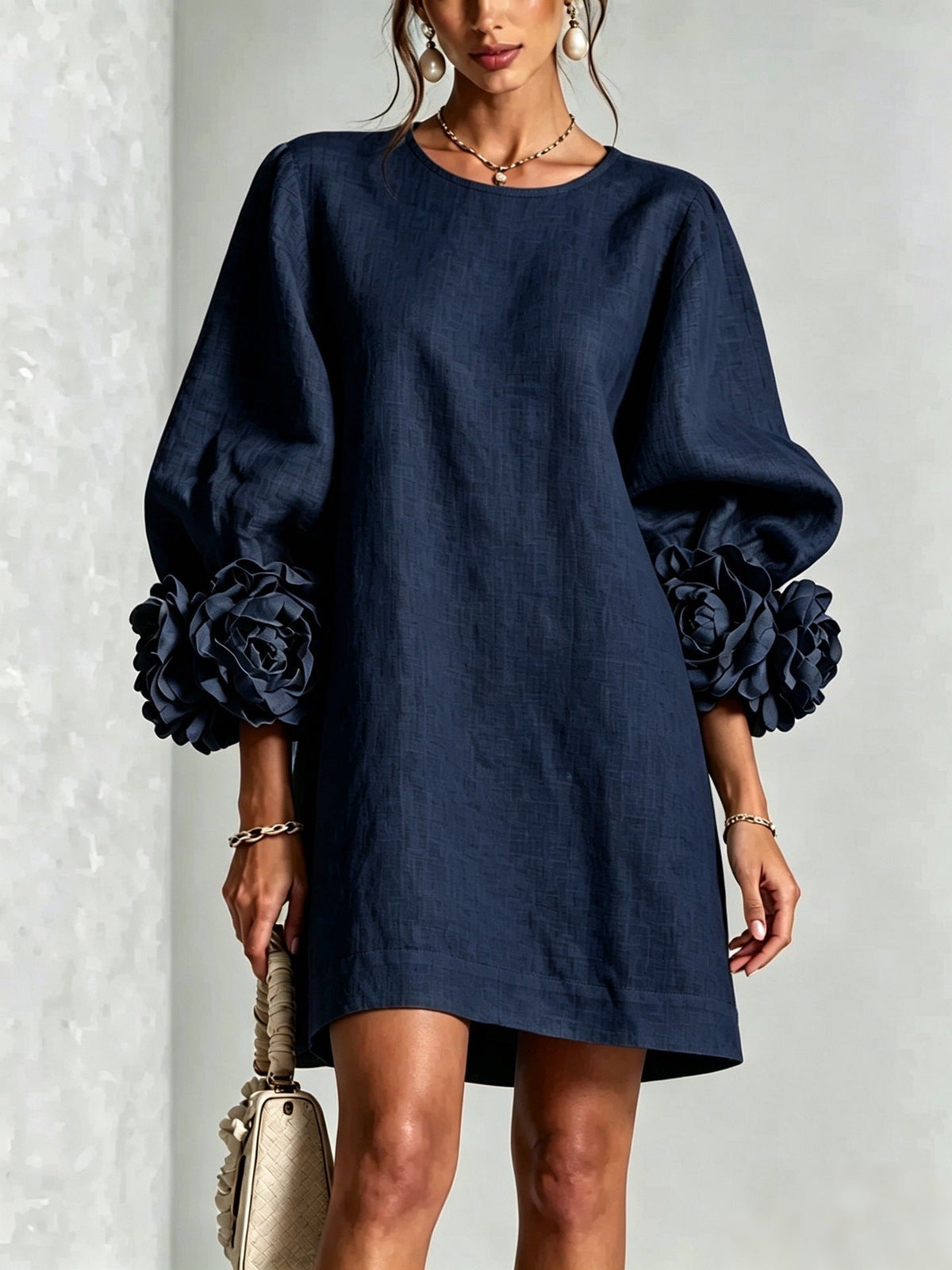 🤲LAST DAY SAVE 49% ⏰Women's 3D Floral Cuff Denim Mini Dress – Relaxed Fit