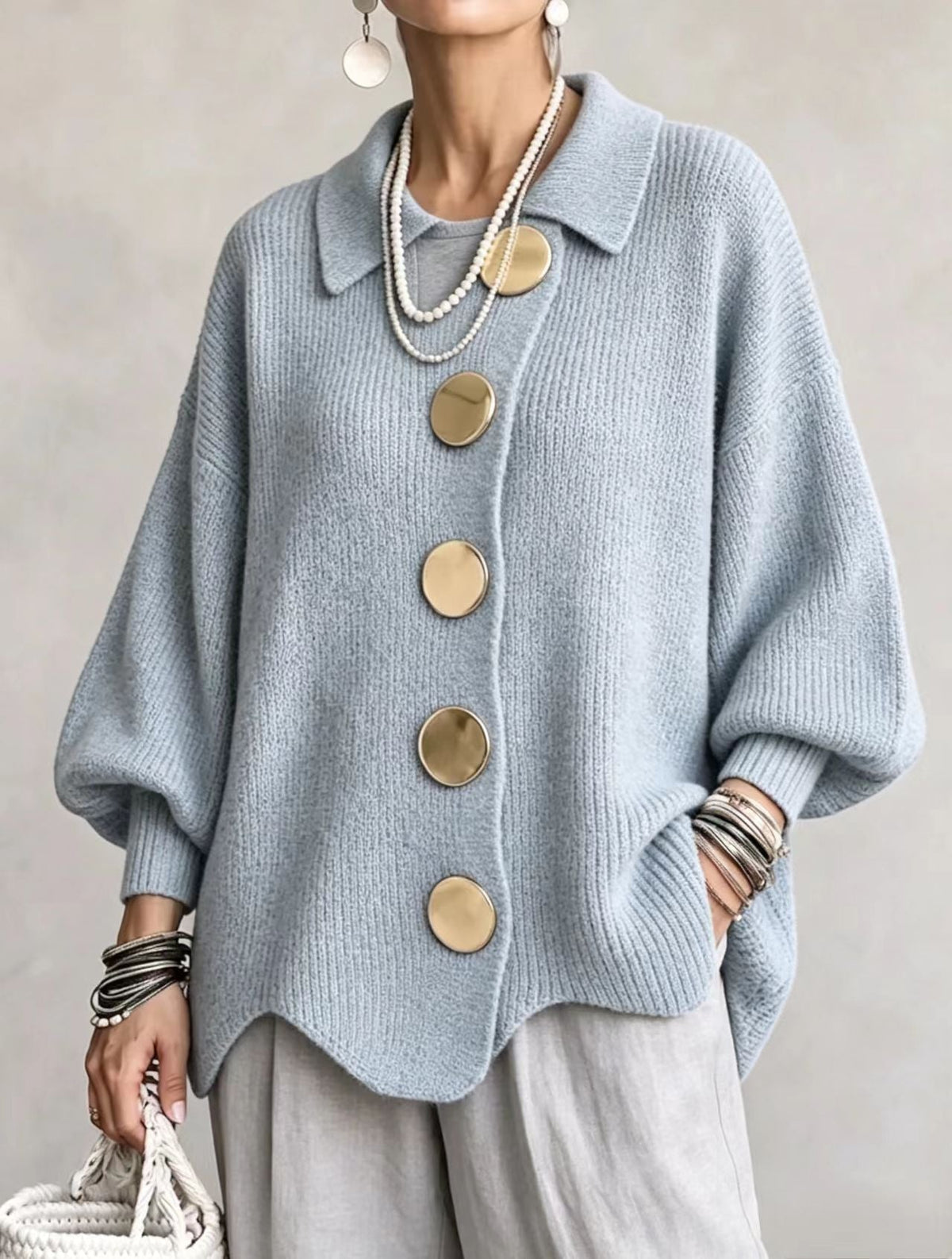🤲LAST DAY SAVE 49% ⏰Oversized Collared Knit Cardigan With Large Metal Buttons