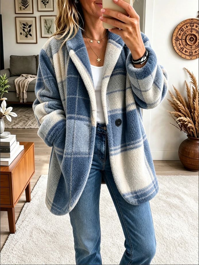 🤲LAST DAY SAVE 49%✨ Cozy Plaid Fleece Coat – Bold Color, Effortless Style