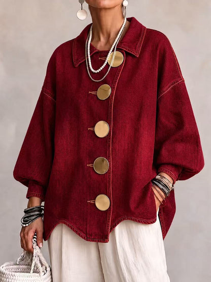 🤲LAST DAY SAVE 49% ⏰Collared Oversized Denim Jacket With Large Metal Buttons