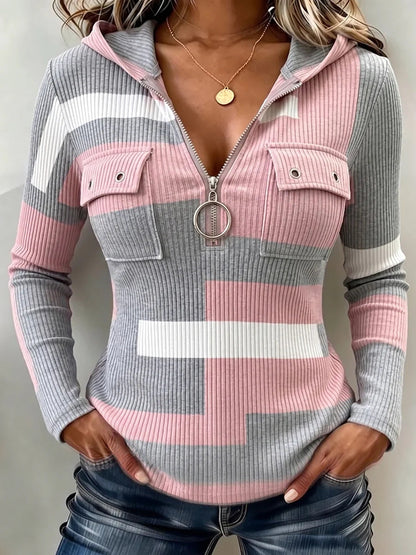 🤲LAST DAY SAVE 49% ⏰Chic Animal Patchwork Print Ribbed Hooded Top